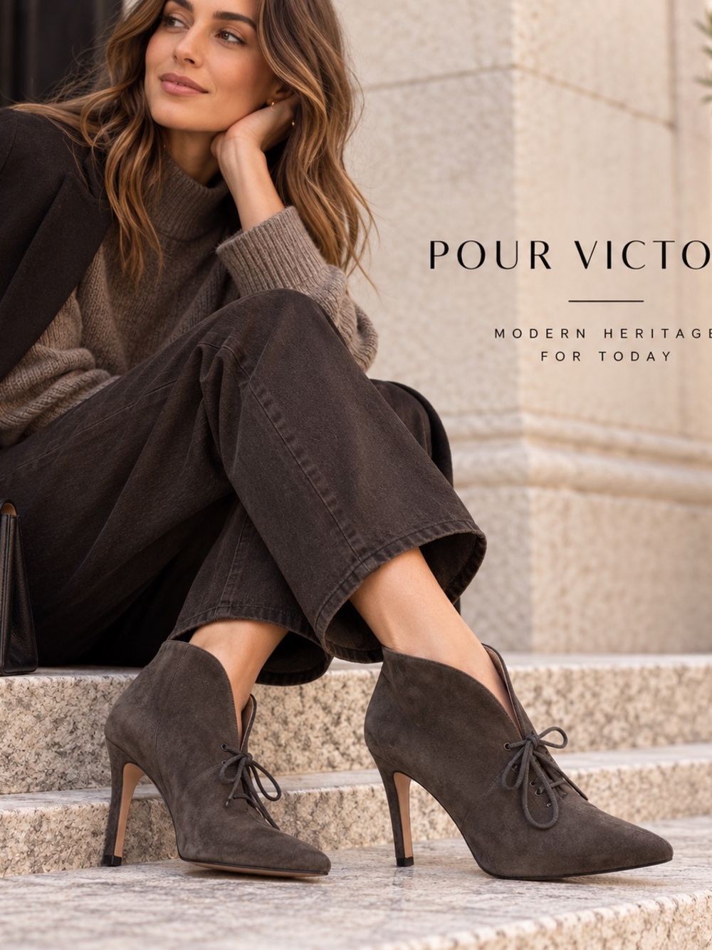 🩶MAKE OFFER🩶 Pour La Victoire Gray Brown Suede Lace-Up Ankle Boots Heels Sz 8